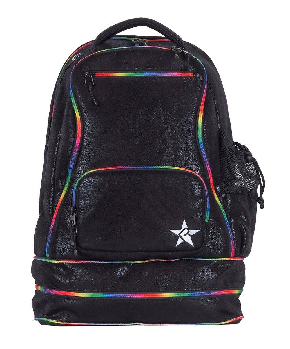 Black Faux Suede Rebel Dream Bag with Rainbow Zipper
